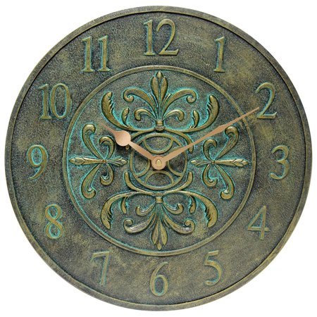 INFINITY INSTRUMENTS Blanc Fleur Aged Bronze Clock - 15in Round Aged Bronze Finish Case, Water Resistant 13377BZ-C